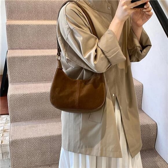 Suede Bags for Women Trendy Brown - Picture 1 of 6